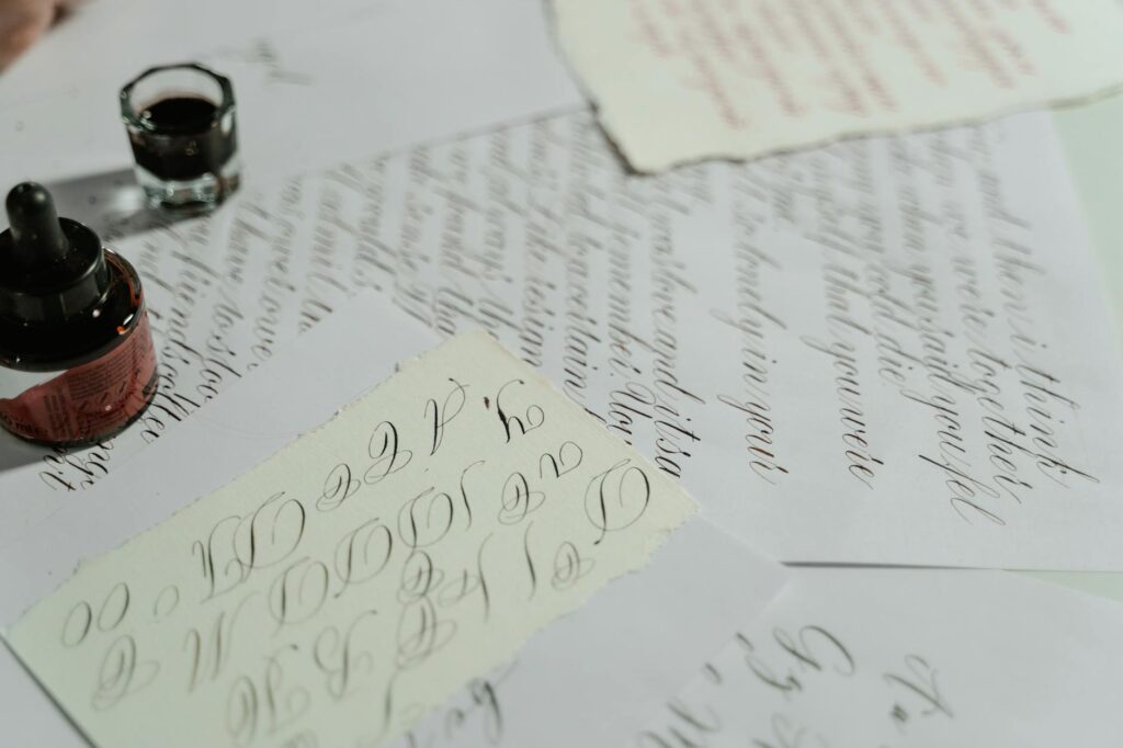 Close-up of an elegant fi ligature in a serif typeface, where the dot of the i merges with the top of the f.